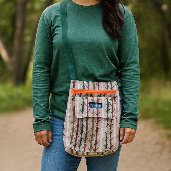 Kavu Handbags - KAVU Crossbody Bag Trees Print Gray Green Canvas Outdoor Travel Purse NWOT